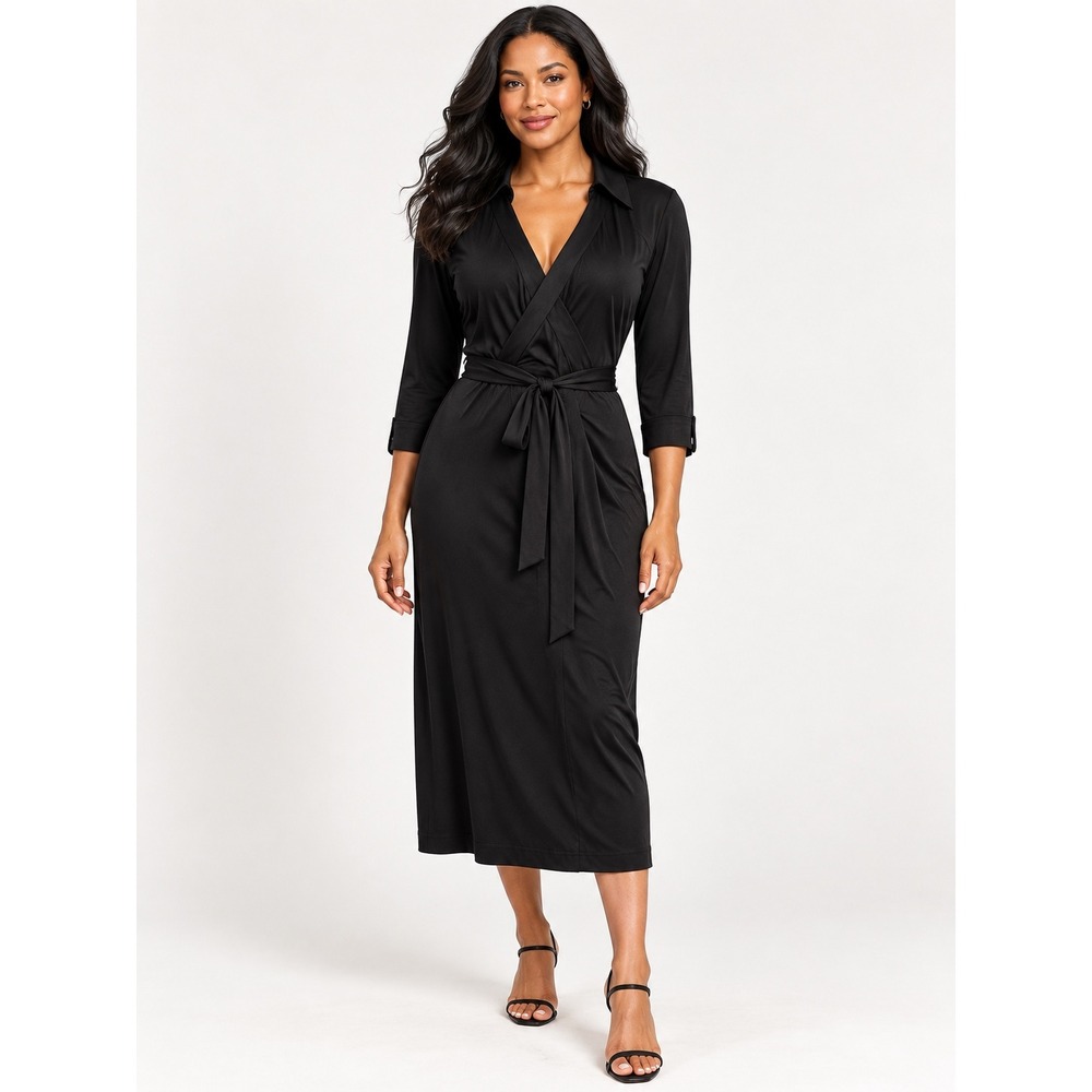 Diane von Furstenberg Black Collared Wrap Dress DVFMR49E00 Size M
